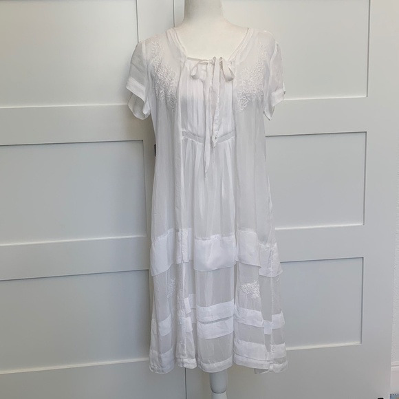 JOHNNEY WAS White Sheer Dress with Embroidery. - Picture 1 of 6